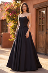 Kos Couture Long Strapless Satin A Line High Slit Pocket Wedding Dress
