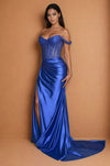 Prom Dresses Strapless Fitted Hot Fix Corset Prom Dress Royal Blue
