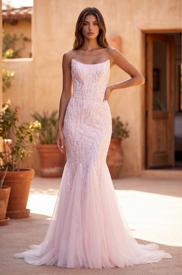 Kos Couture Long Mermaid Beaded Formal Evening Dress