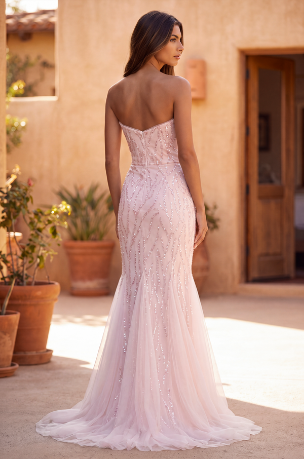 Kos Couture Long Mermaid Beaded Formal Evening Dress