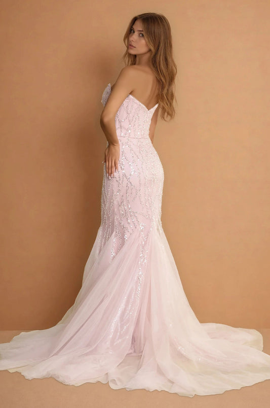 Prom Dresses Long Mermaid Beaded Formal Evening Dress Blush