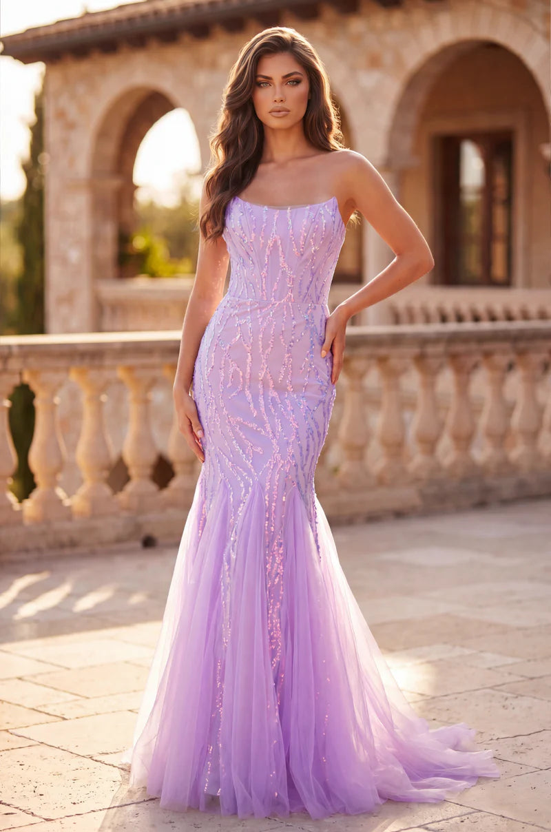 Kos Couture Long Mermaid Beaded Formal Evening Dress
