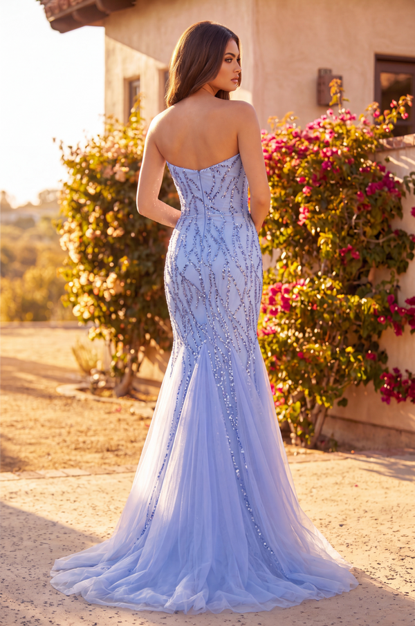 Kos Couture Long Mermaid Beaded Formal Evening Dress