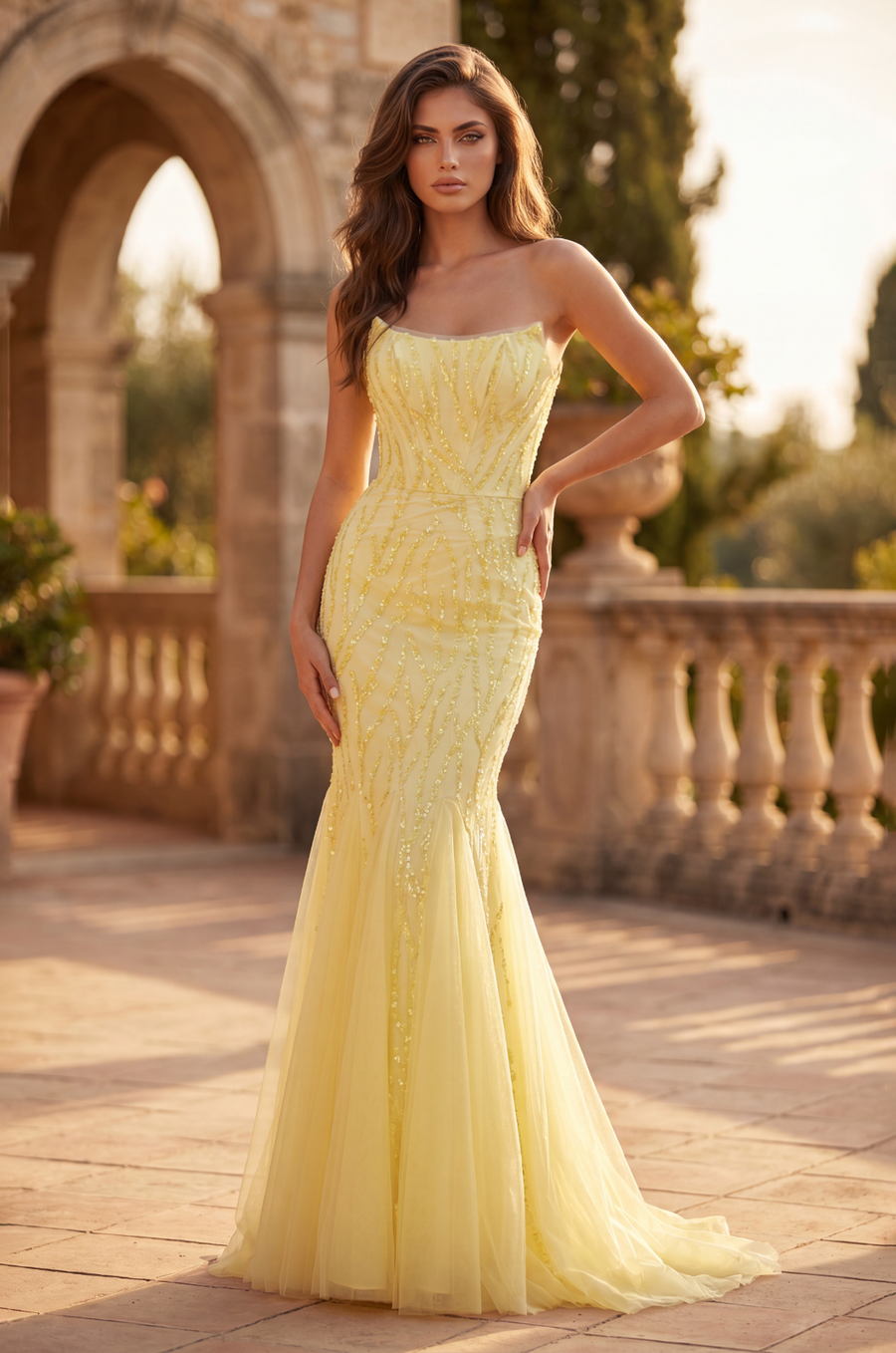 Kos Couture Long Mermaid Beaded Formal Evening Dress