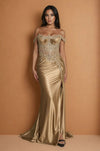 Prom Dresses Long Corset Off Shoulder Formal Prom Dress Antique Gold