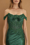 Prom Dresses Long Corset Off Shoulder Formal Prom Dress Emerald Green