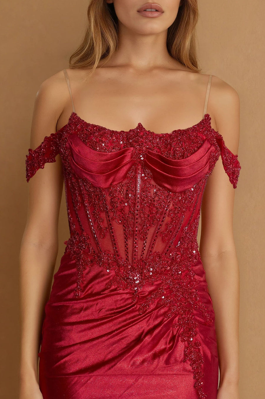 Prom Dresses Long Corset Off Shoulder Formal Prom Dress Red