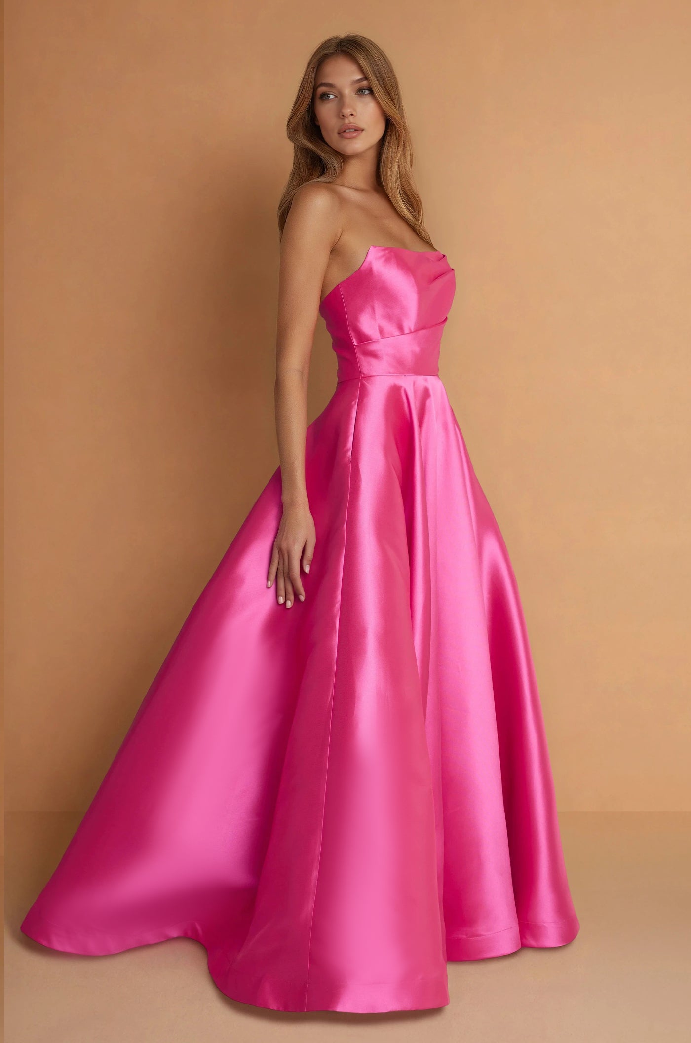Prom Dresses Long Corset Formal Pleated Prom Ball Gown Fuchsia