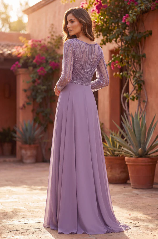 Kos Couture Beaded Long Sleeve Mother of the Bride Dress