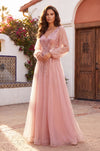 Kos Couture V Neck Long Sleeve Formal Evening Dress