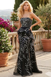 Formal Dresses Strapless Long Formal Peplum Overskirt Evening Dress Black
