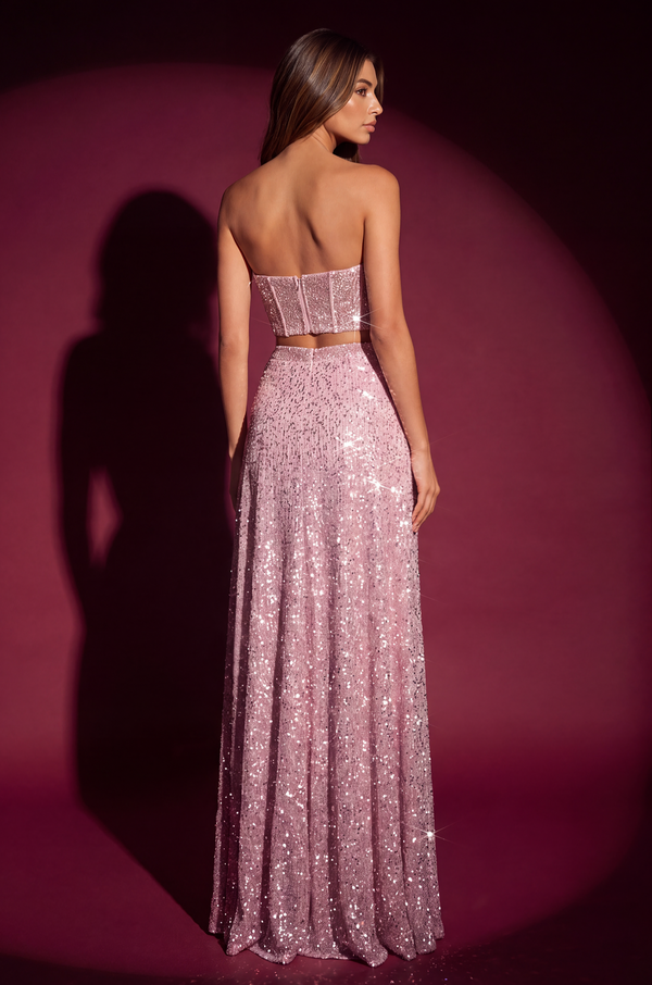 Kos Couture Two Piece Fully Beaded Corset Prom Dress