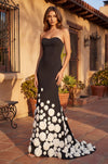 Kos Couture Fromal Classic Black Evening Gown with 3D Flowers