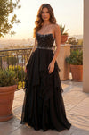 Pearl Corset Ballgown Long Beaded Prom Dress in Black