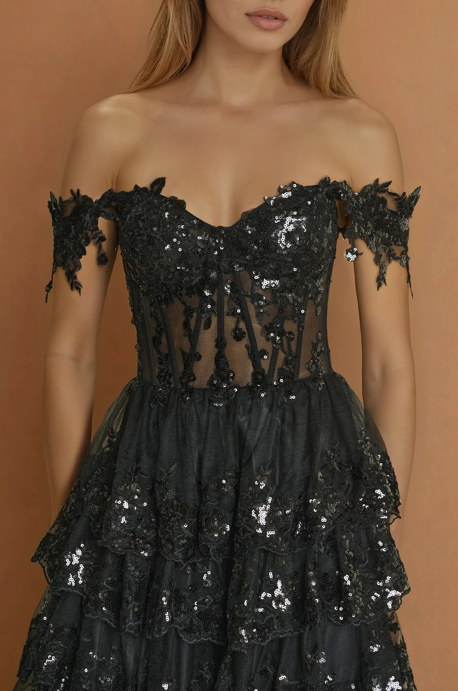Prom Dresses Long Corset Ruffled Prom Dress Black