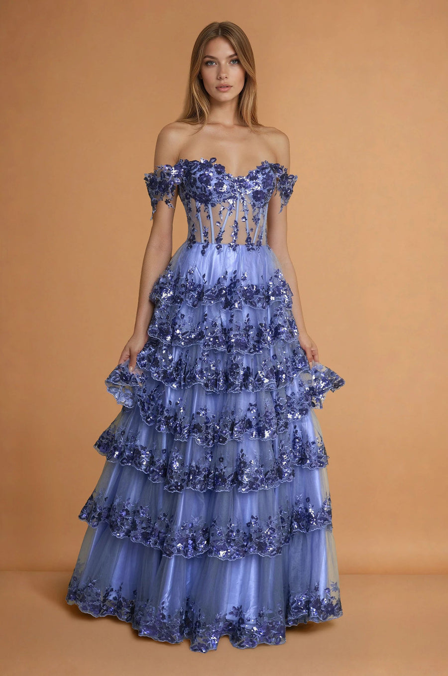 Prom Dresses Long Corset Ruffled Prom Dress Dark Periwinkle