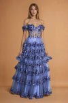 Prom Dresses Long Corset Ruffled Prom Dress Dark Periwinkle