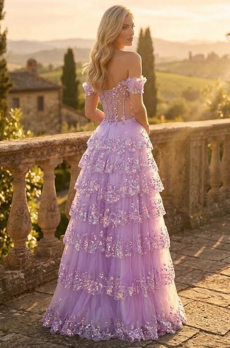 Kos Couture Long Corset Ruffled Prom Dress