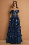 Prom Dresses Long Corset Ruffled Prom Dress Navy