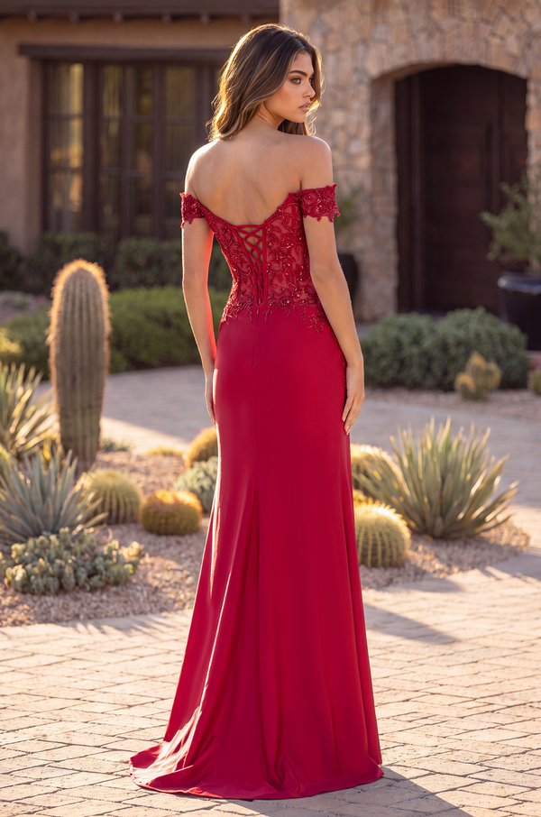 Kos Couture Corset Fitted Off Shoulder Formal Dress