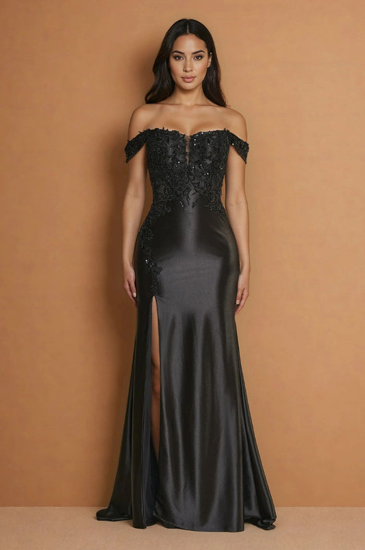 Formal Dresses Corset Fitted Off Shoulder Formal Dress Black