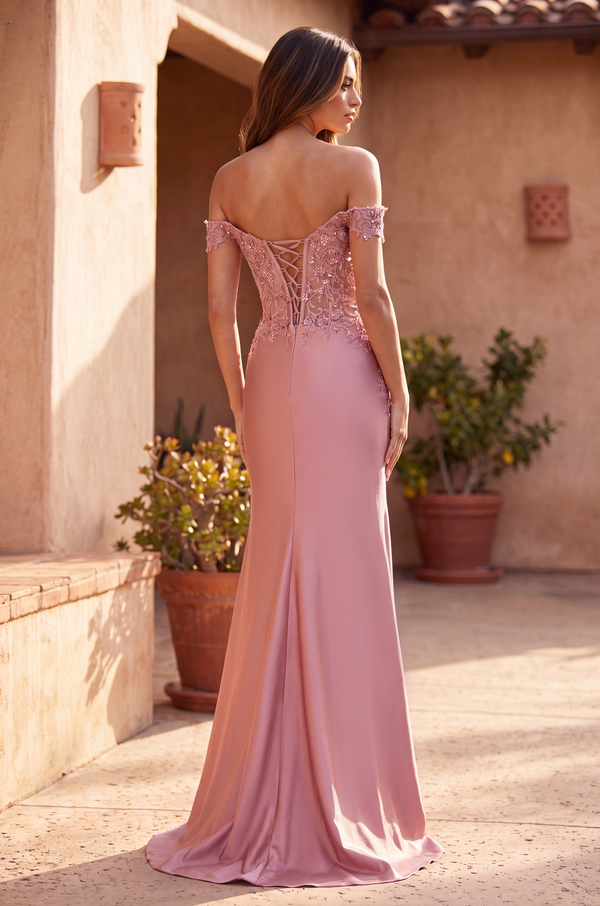 Kos Couture Corset Fitted Off Shoulder Formal Dress
