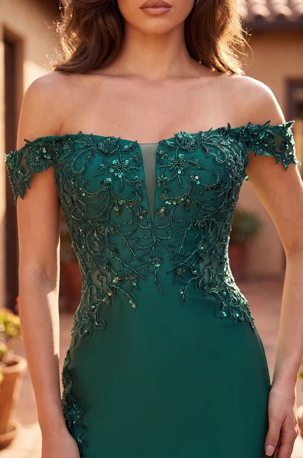 Kos Couture Corset Fitted Off Shoulder Formal Dress