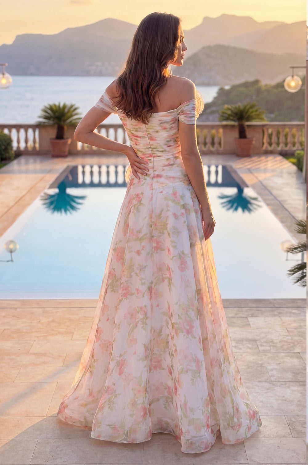 Formal Dresses Long A Line Off Shoulder Formal Floral Evening Gown Print