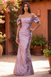 1517 Mauve long off-shoulder formal gown, front view