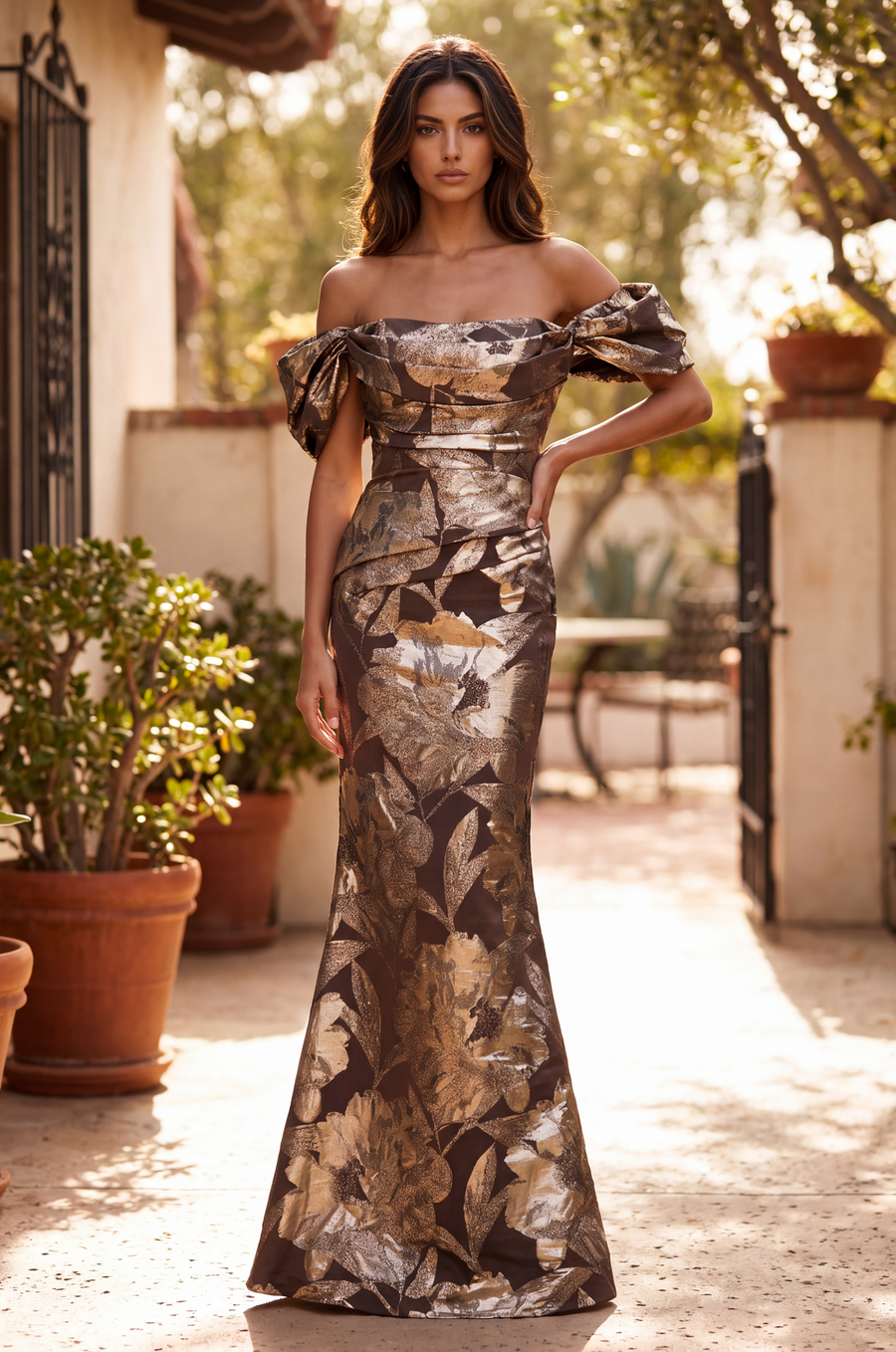 Kos Couture Long Off Shoulder Formal Couture Evening Dress