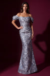 Kos Couture Long Off Shoulder Formal Couture Evening Dress