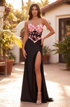 Kos Couture Long Fitted Stretch Satin Formal Corset Prom Dress