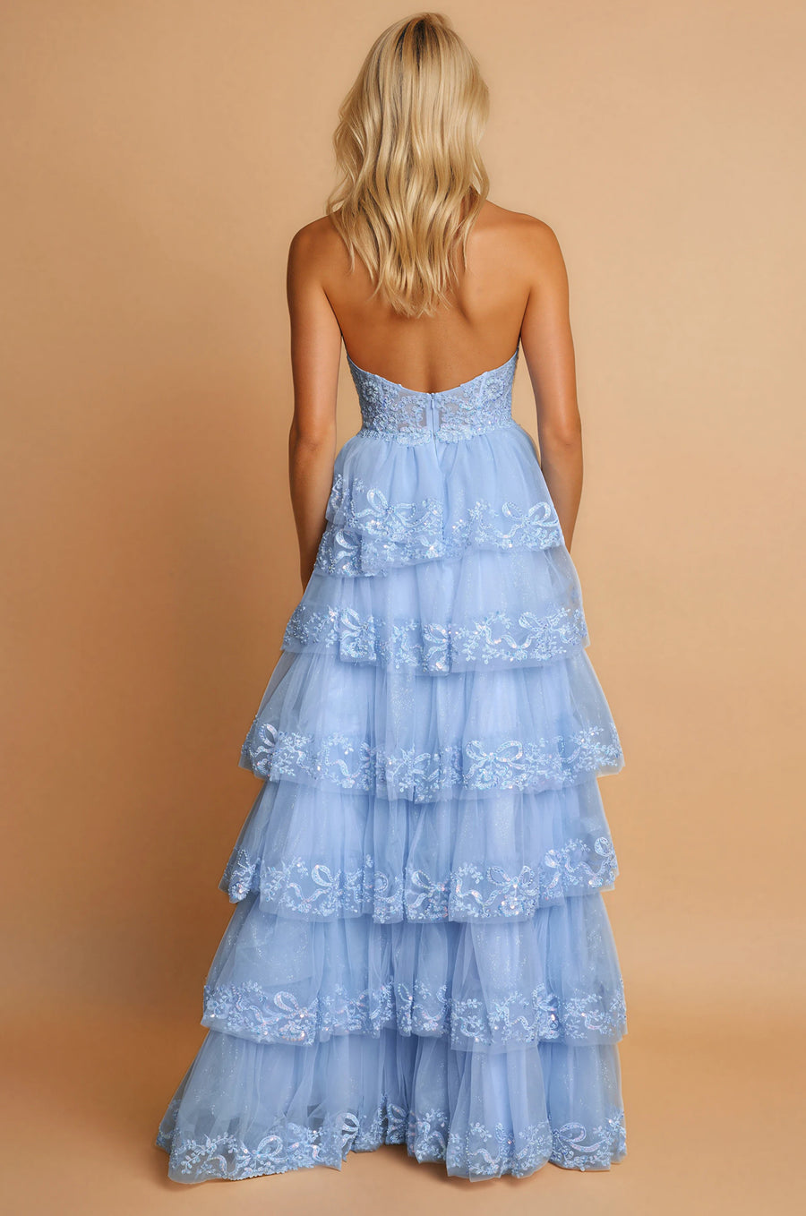 Kos Couture Formal Long Halter Neck Beaded Corset Prom Dress