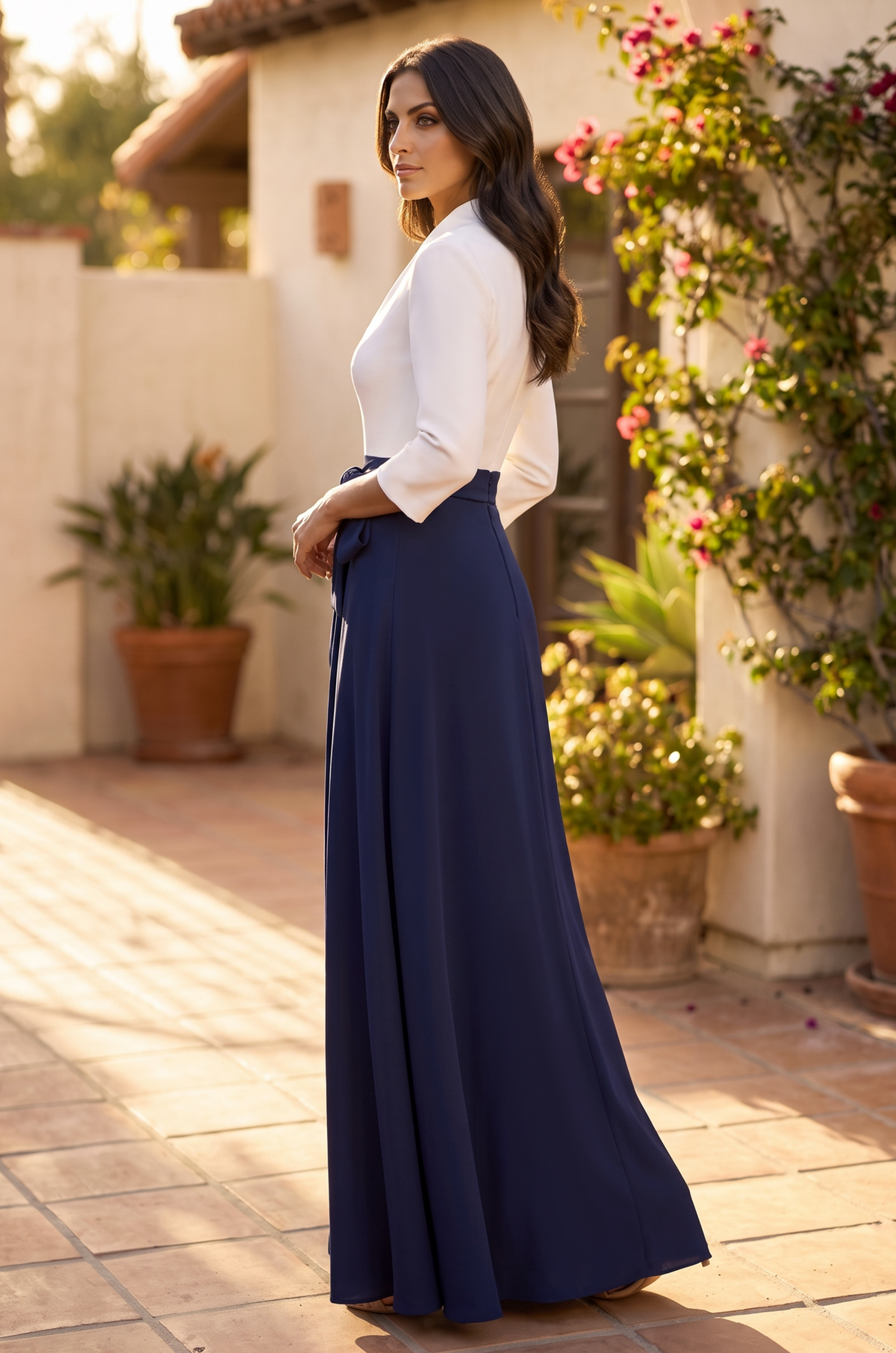 Kos Couture Long Sleeve Formal Two Tone Evening Pocket Dress