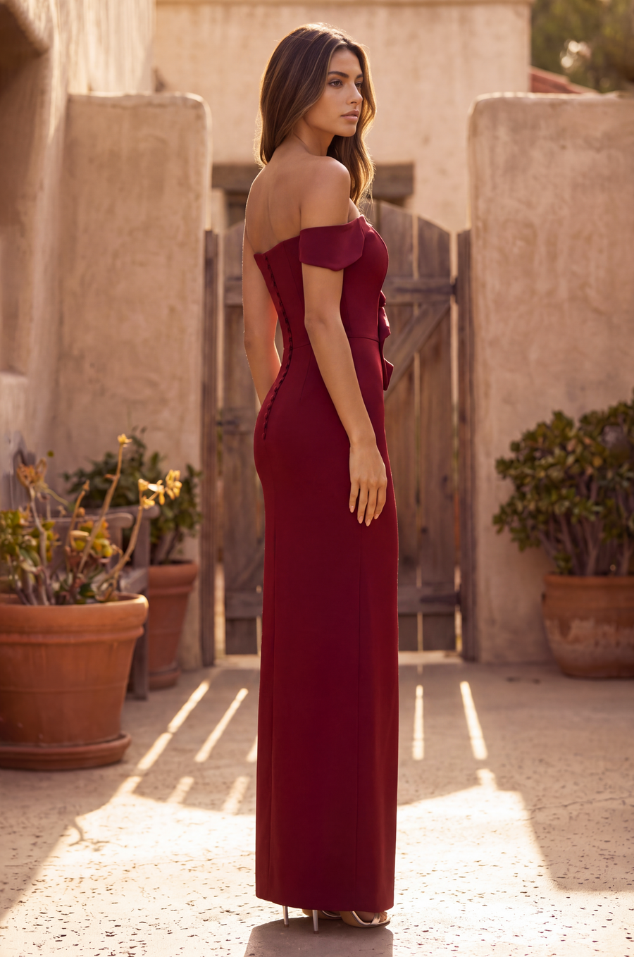 Kos Couture Long One Shoulder Formal Ruffle Crepe Evening Dress