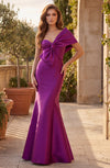 Kos Couture Metallic One Shoulder Bow Long Formal Mermaid Dress