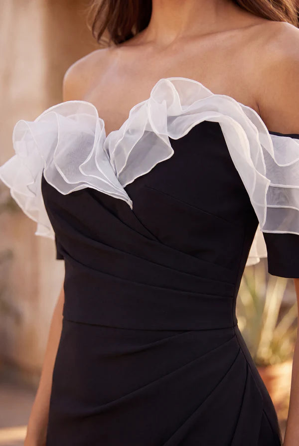 Kos Couture Ruffled Long Off Shoulder Formal Evening Dress