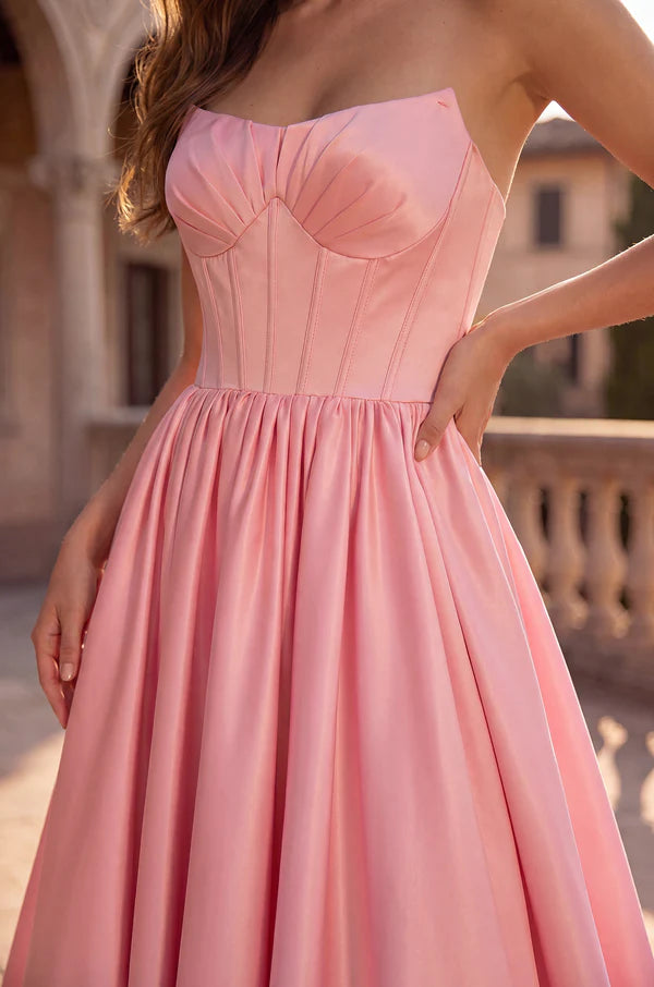 Kos Couture Long Satin Prom Ball Gown with Sweetheart Corset Bodice