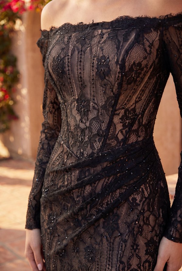 Kos Couture Corset Long sleeve Fitted Lace Evening Formal Dress