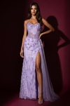 Kos Couture Long Beaded Couture Lace Formal Dress Lilac front