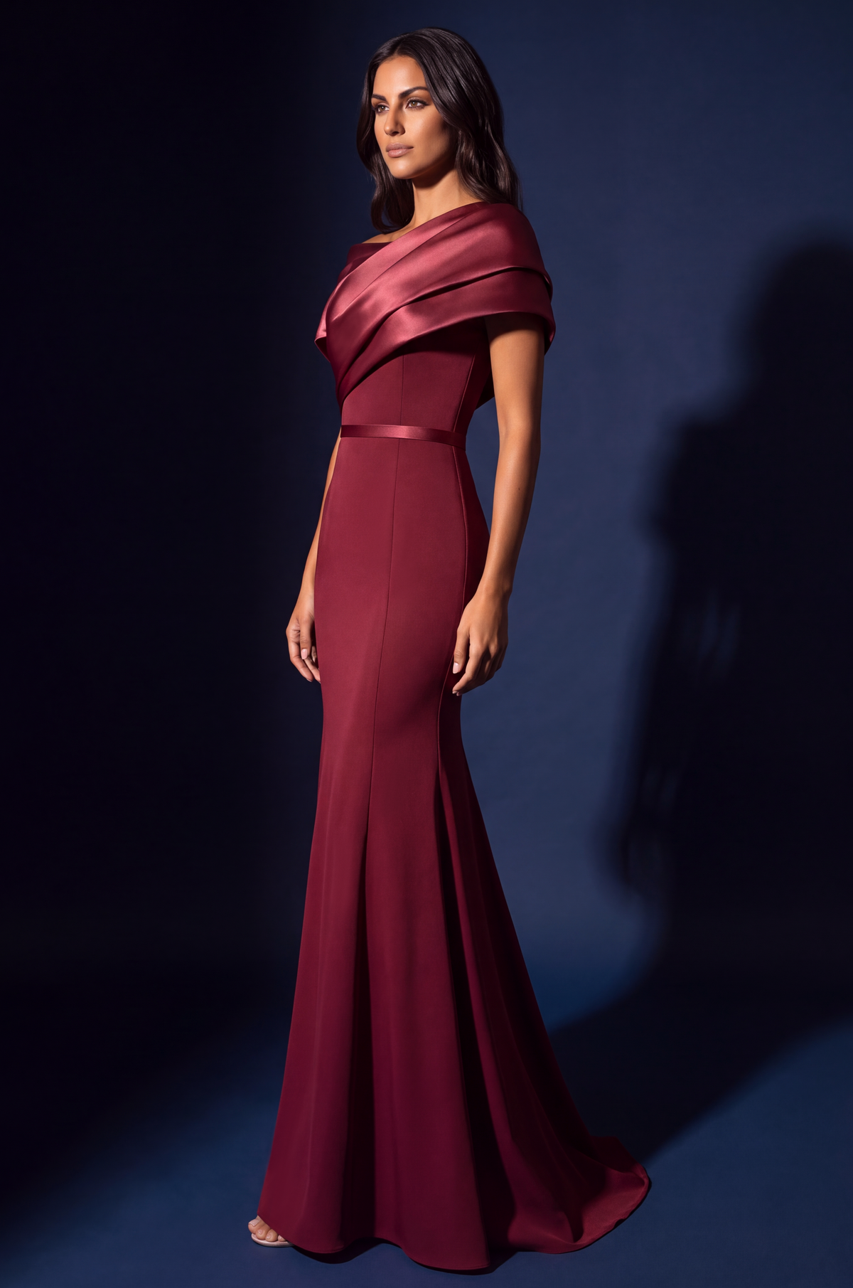 Kos Couture Off Shoulder Draped Satin Mermaid Evening Dress Wholesale