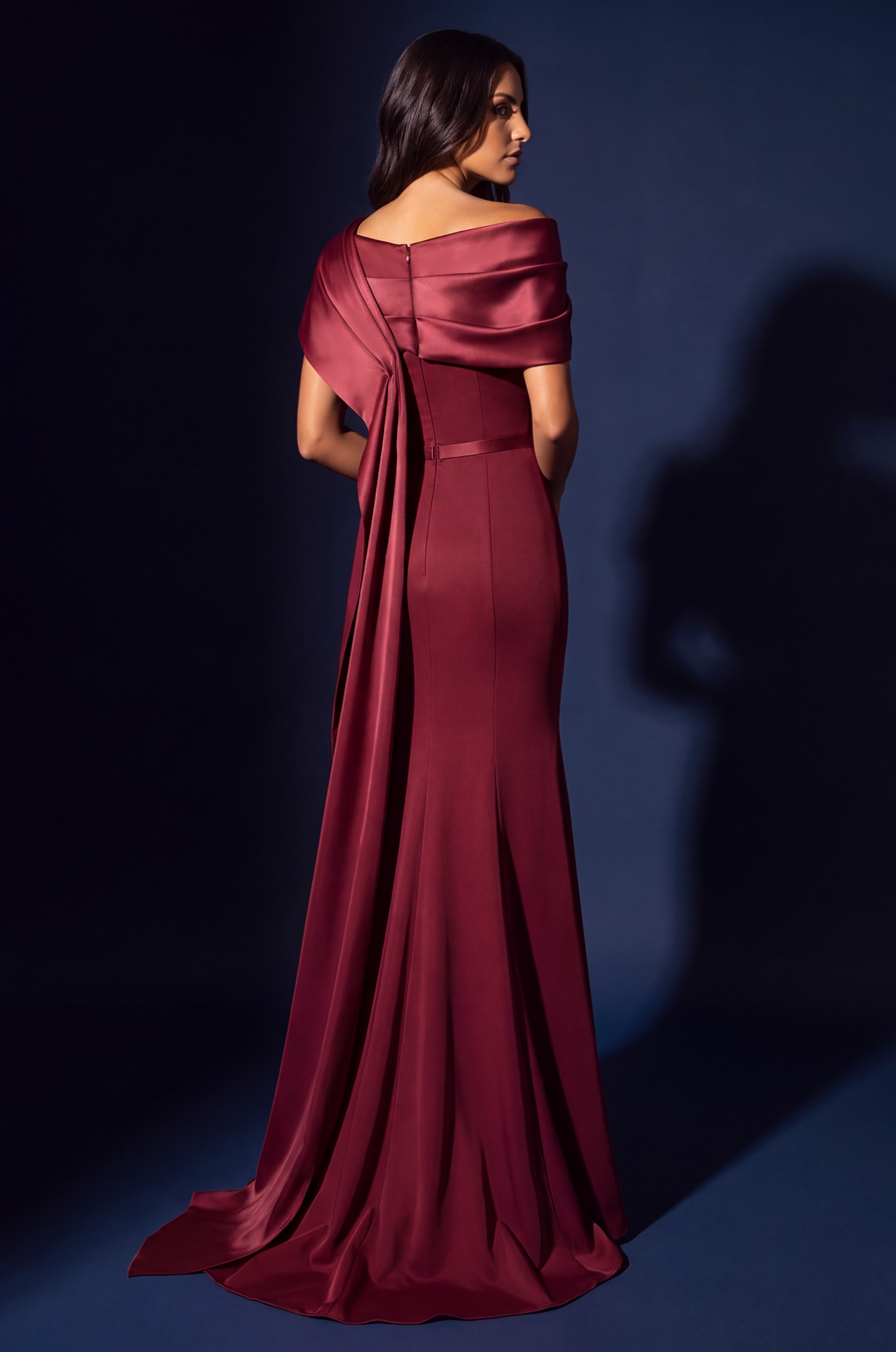 Kos Couture Off Shoulder Draped Satin Mermaid Evening Dress Wholesale