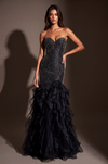 Formal Pearl Beaded Tiered Mermaid Evening Dress