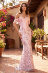 Prom Dresses Long Formal 3D Floral Applique Corset Mermaid Prom Dress Pink