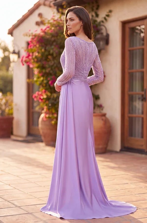 Kos Couture Fitted Long Sleeve Formal Evening Gown