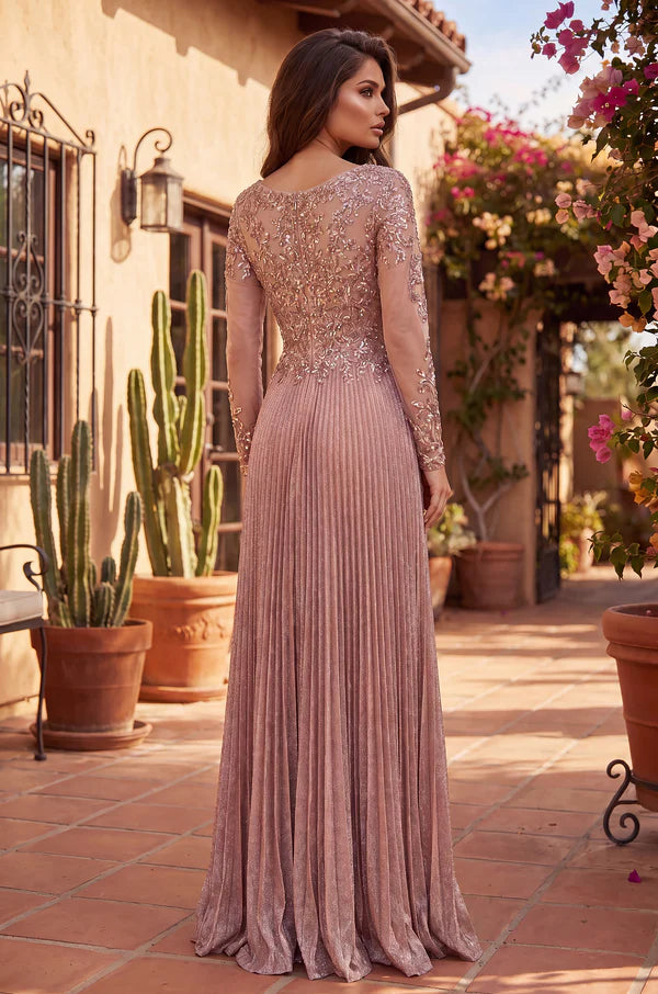 Kos Couture Long Sleeve Formal Pleaded Mother of the Bride Dress