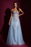 Fully Beaded Corset Evening Gown with Overskirt