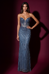 Strapless sequin formal gown in Periwinkle, front view
