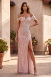 Prom Beaded Draped Sleeve Mesh Formal Dress