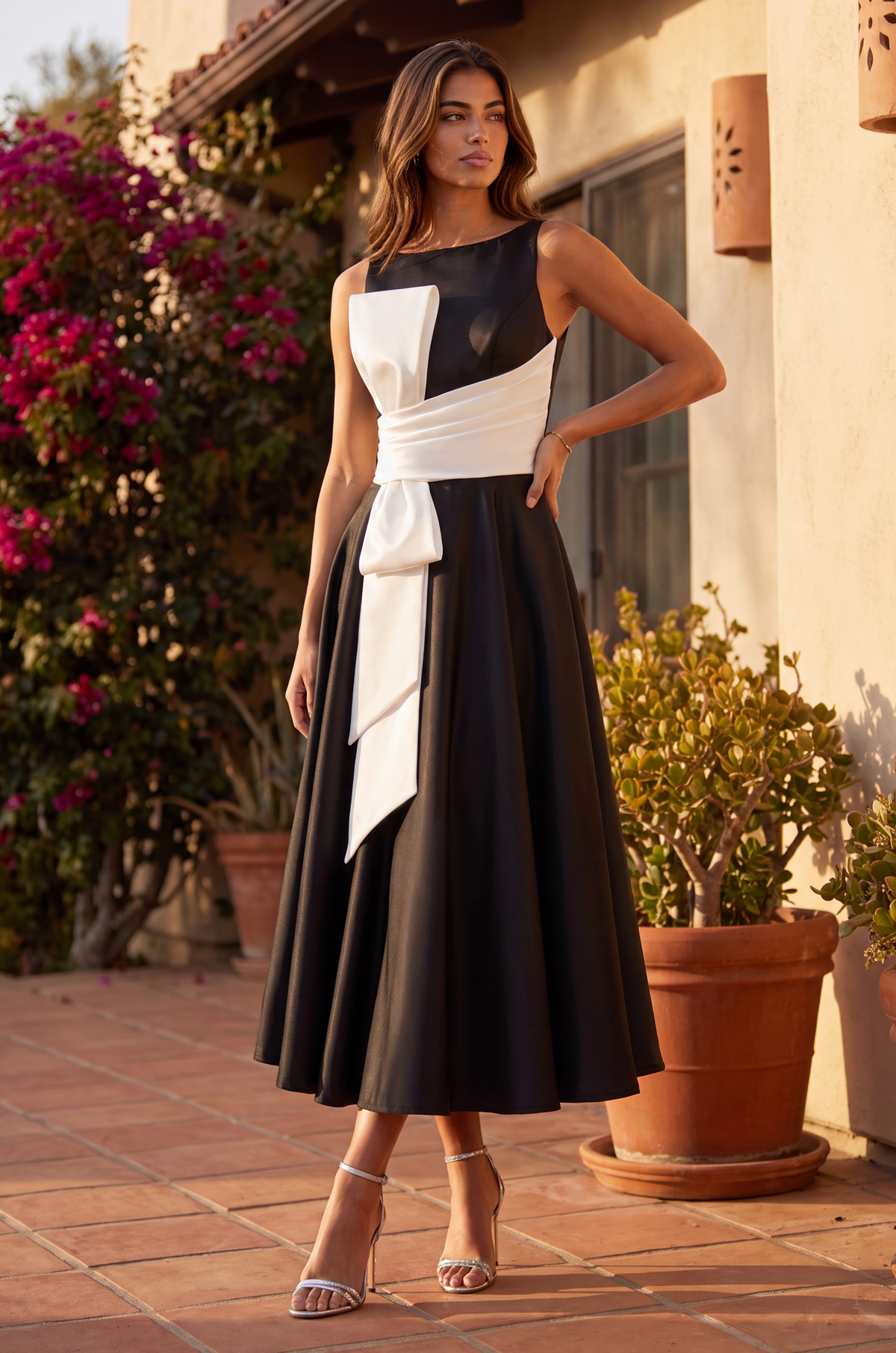 Kos Couture Formal A Line Satin Cocktail Midi Dress